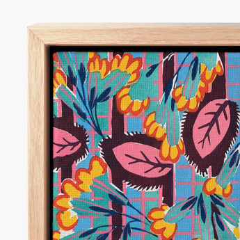 Vibrant Stylized Botanical Print Light Wood Frame Art, Roaring Twenties, Suggestions Pour