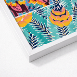 Vibrant Tropical Print Artwork Sleek White Frame Bold Art, Roaring Twenties, Suggestions Pour
