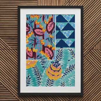 Suggestions Pour étoffes et Tapis - E. A. Séguy Art Print / Canvas Vibrant Framed Colorful Collage Botanical Geometric, Roaring Twenties,