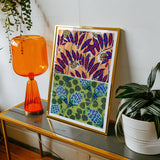 Suggestions Pour étoffes et Tapis - E. A. Séguy Art Print, Colorful Framed Artwork Purple Floral Shapes Green Blue