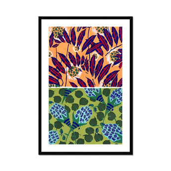 Suggestions Pour étoffes et Tapis - E. A. Séguy Art Print, Framed Artwork Two Floral Patterns Purple/orange Blue/green Color