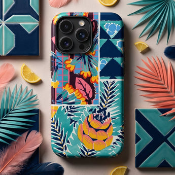 Suggestions Pour étoffes et Tapis - E. A. Séguy Phone Case Vibrant Tropical-patterned Phone Case Bold Teal Pink Yellow Iphone Featuring,
