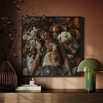 Suite Dreams - Trashy Queercore Punk Art Print / Canvas Framed Man Among Stuffed Animals Rich Gay, Prints