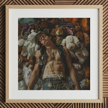Suite Dreams - Trashy Queercore Punk Art Print / Canvas Framed Painting Person Amongst Stuffed Animals Jewelry Trashy Queercore Gay, Gay