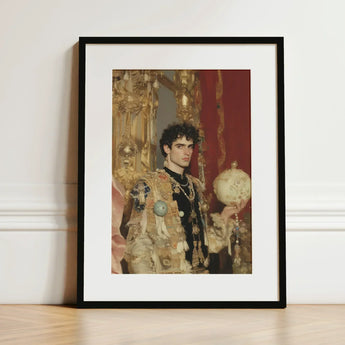 Suleiman - Gay Ottoman Sultan Art Print / Canvas Black-framed Portrait Man Ornate Gold-embellished Attire Intricately, Gilded Dream Prints
