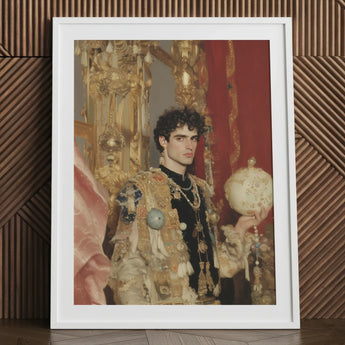 Suleiman - Gay Ottoman Sultan Art Print / Canvas White-framed Portrait Man Ornate Gold-embellished Attire Intricately Decorated, Gilded