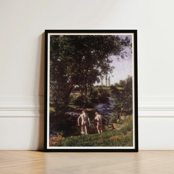Summer - Károly Ferenczy Art Print / Canvas Black-framed Two Nude Figures Stream Leafy Ferenczy’s Unfolds, Nagybánya Plein Air Techniques,