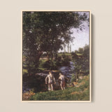 Summer - Károly Ferenczy Art Print / Canvas Framed Oil Painting Two Nude Figures Stream Leafy Ferenczy’s Summer Unfolds, Nagybánya Plein