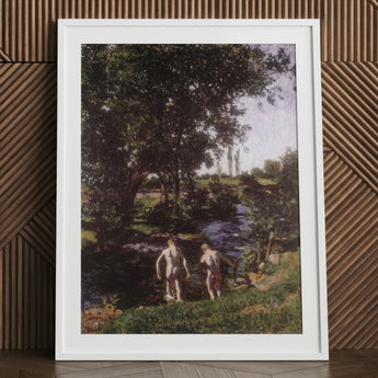 Summer - Károly Ferenczy Art Print / Canvas White Framed Two Figures River Ferenczy’s Unfolds, Nagybánya Plein Air Techniques, Embraced