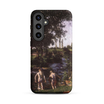 Summer - Karoly Ferenczy Samsung Case, Galaxy S24 Plus / Matte, Black Smartphone Case Painted Landscape River Two Figures