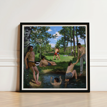 Summer Scene - Jean Frederic Bazille Art Print / Canvas Framed Painting Group Men Swim Trunks Sunny Day, Ochre Clinging Prints