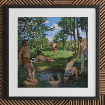 Summer Scene - Jean Frederic Bazille Art Print / Canvas Framed Painting Group Men Swim Trunks Sunny Day, Ochre Clinging Prints