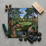 Summer Scene - Jean Frederic Bazille Art Print / Canvas Rectangular Classical-style Painting Men Swimwear Sunny Day, Ochre Trunks Clinging