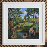 Summer Scene - Jean Frederic Bazille Art Print / Canvas White Framed Painting Group Men Swim Trunks Sunny, Ochre Clinging Prints