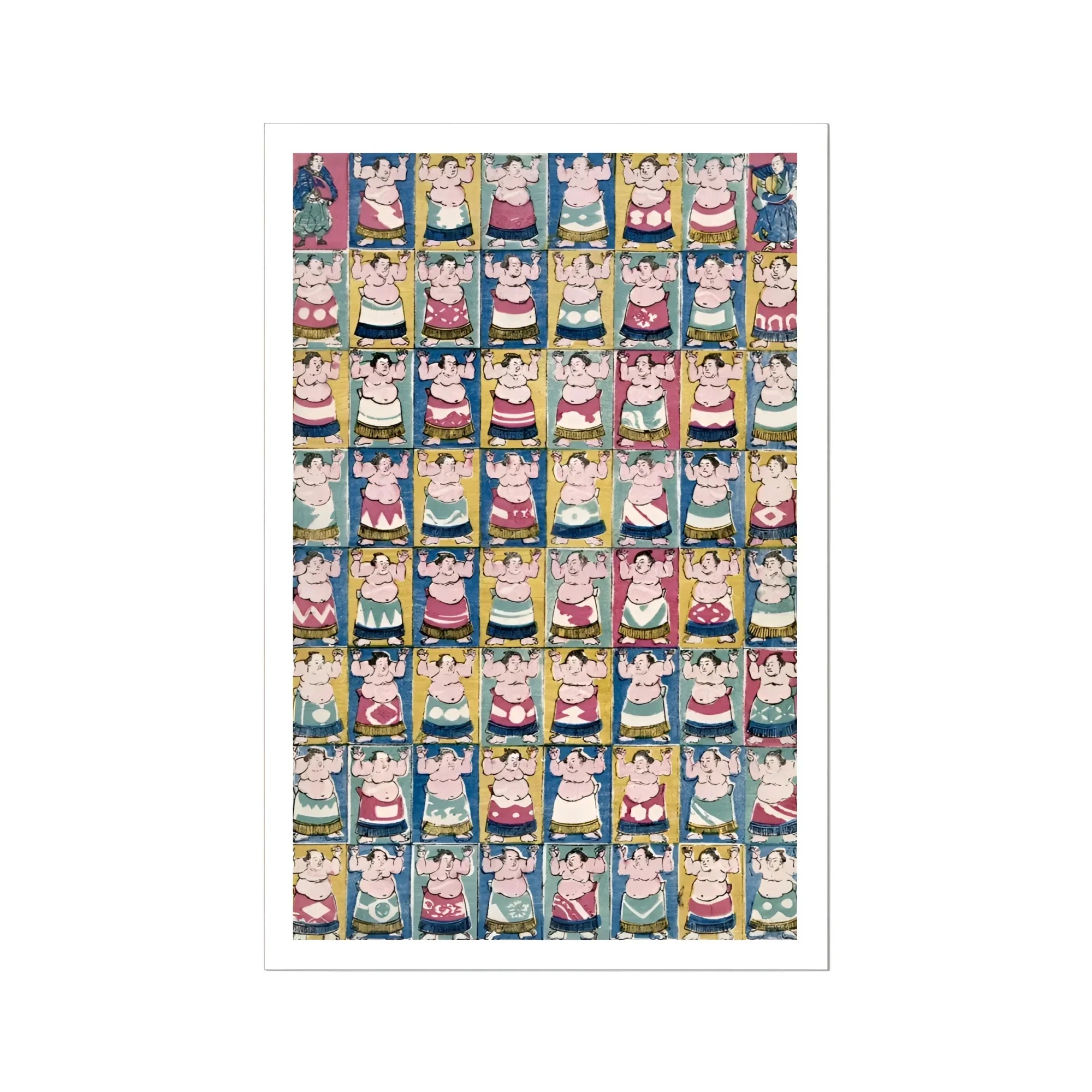 Sumo Wrestlers - Utagawa Yoshikazu Art Print, 24x36’’ / 61x92cm / Unframed, Grid Sumo Wrestlers
