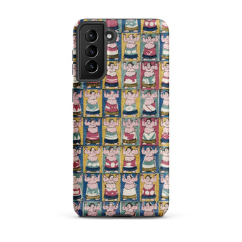 Sumo Wrestlers - Utagawa Yoshikazu Edo Art Phone Case Samsung Galaxy S21 Plus / Matte Vibrant Phone Case Grid Cartoon Sumo Wrestlers
