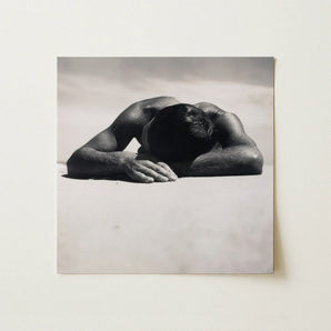Sunbaker - Max Dupain Art Print / Canvas Black-and-white Photographic Man Face-down Sand Arms Bent Fingers Brushing Pale, Quartz, Grains,
