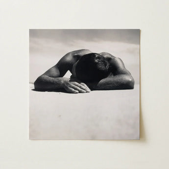 Sunbaker - Max Dupain Art Print / Canvas Black-and-white Photographic Man Face-down Sand Arms Bent Fingers Brushing Pale, Quartz, Grains,