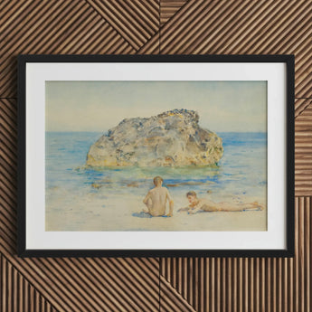 The Sunbathers - Henry Scott Tuke Fine Art Print / Canvas Black Framed Watercolor Beach Scene White Boyhood’s Transitory Reverie, Tuke’s