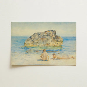The Sunbathers - Henry Scott Tuke Fine Art Print / Canvas, Boyhood’s Transitory Reverie, Tuke’s Brush Unfurls, Sea’s Aquamarine Shimmer