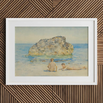 The Sunbathers - Henry Scott Tuke Fine Art Print / Canvas White Framed Beach Scene Two Figures Boyhood’s Transitory Reverie, Tuke’s Brush