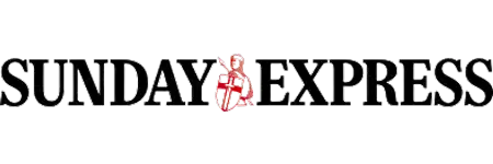 ’Sunday Express’ newspaper masthead logo with a small decorative illustration.