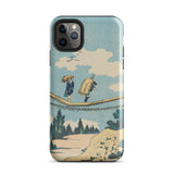 Suspension Bridge - Katsushika Hokusai Phone Case Iphone 11 Pro Max / Gloss Vintage-style Illustration Two Figures Rope, Threads Mobile