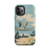 Suspension Bridge - Katsushika Hokusai Phone Case Iphone 11 Pro / Matte Vintage-style Phone Case Illustration Two Figures Suspension Bridge