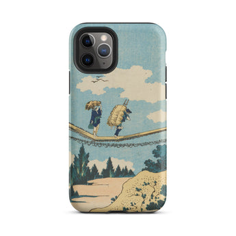 Suspension Bridge - Katsushika Hokusai Phone Case Iphone 11 Pro / Matte Vintage-style Phone Case Illustration Two Figures Suspension Bridge