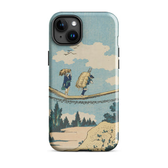 Suspension Bridge - Katsushika Hokusai Phone Case Iphone 15 Plus / Gloss Phone Case Vintage-style Illustration Two Figures Suspension
