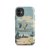 Suspension Bridge - Katsushika Hokusai Phone Case Iphone 11 / Gloss Phone Case Vintage-style Illustration Two Figures Suspension Bridge