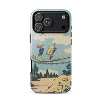 Suspension Bridge - Katsushika Hokusai Phone Case Iphone 17 Pro Max / Gloss Phone Case Vintage-style Illustration Two Figures Suspension