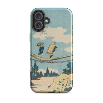 Suspension Bridge - Katsushika Hokusai Phone Case Iphone 16 Plus / Gloss Phone Case Vintage-style Illustration Two Figures Suspension