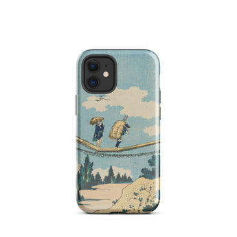 Suspension Bridge - Katsushika Hokusai Phone Case Iphone 12 Mini / Gloss Phone Case Vintage-style Illustration Two Figures Suspension