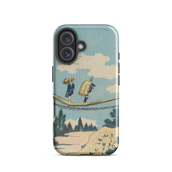 Suspension Bridge - Katsushika Hokusai Phone Case Iphone 16 / Gloss Phone Case Vintage-style Illustration Two Figures Suspension Bridge