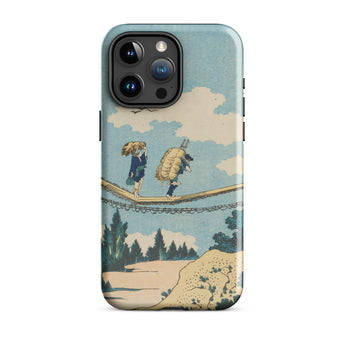 Suspension Bridge - Katsushika Hokusai Phone Case Iphone 15 Pro Max / Gloss Phone Case Vintage-style Illustration Two Figures Suspension