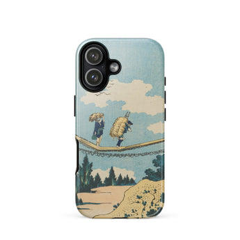 Suspension Bridge - Katsushika Hokusai Phone Case Iphone 17 / Gloss Phone Case Vintage-style Illustration Two Figures Suspension Bridge
