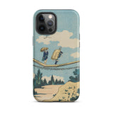 Suspension Bridge - Katsushika Hokusai Phone Case Iphone 12 Pro Max / Matte Phone Case Vintage-style Illustration Two Figures Suspension
