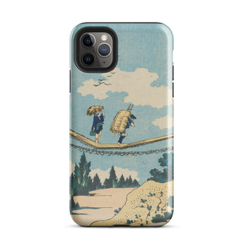 Suspension Bridge - Katsushika Hokusai Phone Case Iphone 11 Pro Max / Gloss Vintage-style Phone Case Illustration Two Figures Rope Bridge