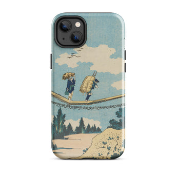 Suspension Bridge - Katsushika Hokusai Phone Case Iphone 14 Plus / Gloss Phone Case Vintage-style Illustration Two Figures Rope Bridge