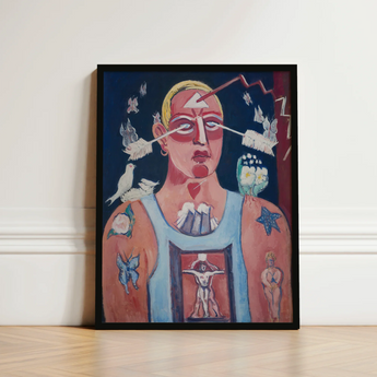 Framed Surrealist Painting Stylized Figure Blonde Hair Red Sustained Comedy, Marsden Hartley’s, Opens, Stare Two Arrows, Late Maine, Years,