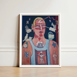 Framed Abstract Painting Stylized Figure Tattoos Birds Symbolic Sustained Comedy, Marsden Hartley’s, Opens, Stare Two Arrows, Late Maine,