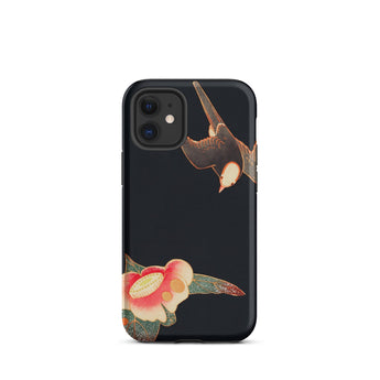 Swallow & Camellia - Ito Jakuchu Iphone Case, 12 Mini / Matte, Black Phone Case Bird Flower Design