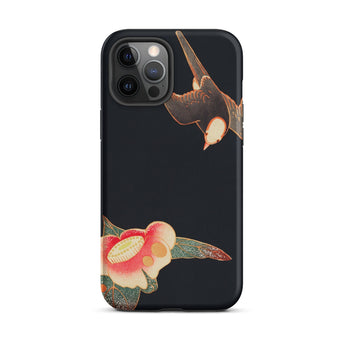 Swallow & Camellia - Ito Jakuchu Iphone Case, 12 Pro Max / Matte, Black Phone Case Bird Flower Design