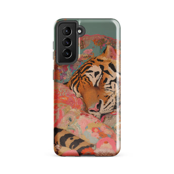 Sweet Dreams - Bengal Tiger Surrealism Phone Case Samsung Galaxy S21 Fe / Gloss Vibrant Phone Case Tiger Orange Black Stripes Colorful