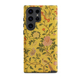 Sweet Summer - Painted Chinese Silk Phone Case Samsung Galaxy S23 Ultra / Matte Vibrant Yellow Phone Case Adorned Intricate Floral Bird