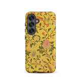 Sweet Summer - Painted Chinese Silk Phone Case Samsung Galaxy S25 / Matte Vibrant Yellow Phone Case Adorned Intricate Design Birds Sweet