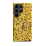 Sweet Summer - Painted Chinese Silk Phone Case Samsung Galaxy S24 Ultra / Matte Vibrant Yellow Phone Case Adorned Intricate Floral Bird