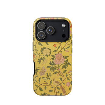 Sweet Summer - Painted Chinese Silk Phone Case Iphone 17 Pro / Matte Yellow Floral Phone Case Black Camera Cutouts Textured Sweet Summer,
