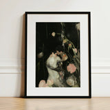 Sweet Surrender - Gay Neo-romantic Art Print / Canvas Black-framed Romantic Moody Painting Two Figures, Embrace Lit, Blush Pink Bloom Prints
